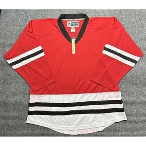 TRONX Hockey Jersey Shirt‎ Mens Large Red Black White Striped V Neck Breathable